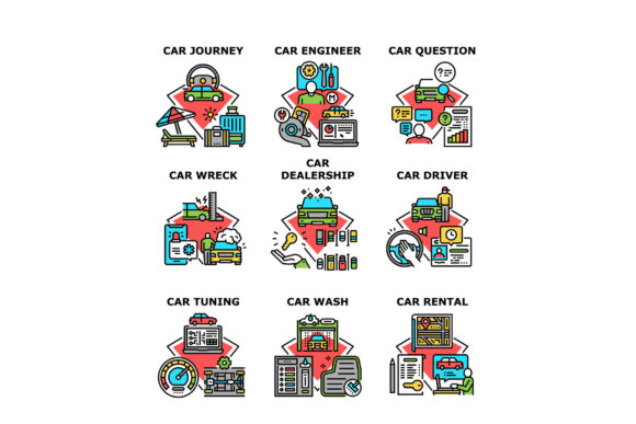 Download Car Dealership Set Icons Vector - Dealership Collection