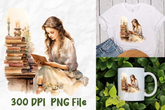 Download Retro Feminine Girl Reading Book Flowers - Book Collection