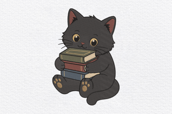 Download Black Cat Holding Books Embroidery - Book Collection